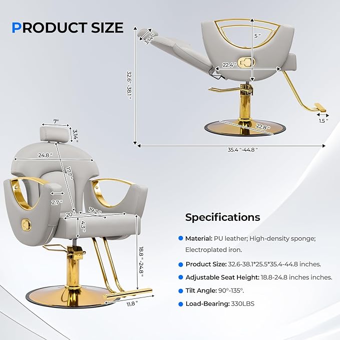 Reclining Barber Chair Styling Hair Chair for Home Barbershop Height Adjustable 360 Swivel Salon Chair for Hair Stylist
