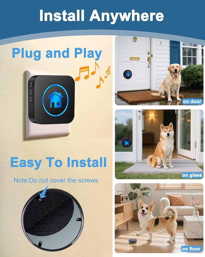 Dog Door Bell 2026 Enhanced Touch, Wireless Doggie Doorbell for Potty Training to Go Outside, IP65 Waterproof, 1000ft Range, 55 Melodies, 5 Modes & Adjustable Volume (2 Receivers+2Buttons)