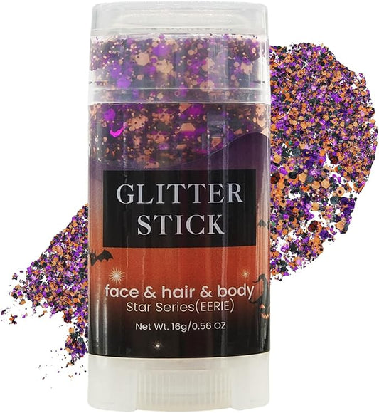 Black Orang and Purple Halloween Body & Face Glitter Stick,【Waterproof】【Long-Lasting】【Sparkling】 for Singer Concert Outfits, Festival Rave Mermaid Accessories Chunky Glitter Makeup for Women (08#)
