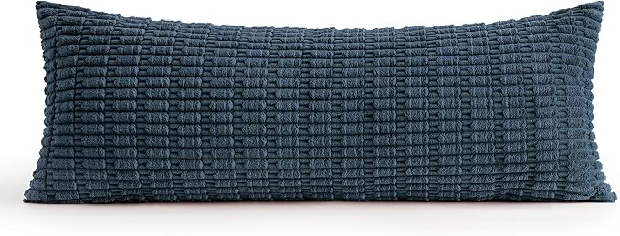 MIULEE Lumbar Corduroy Throw Pillow Cover for Bed 14x36 Blue Pack of 1 | Soft Long Decorative Cushion Cover Boho Farmhouse Accent Pillowcase Sofa Couch Livingroom Coastal Home Decor
