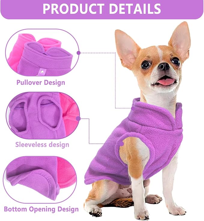 2 Pack Dog Sweater with Leash Ring Winter Warm Pet Sweater Thick Clothes Coat Fleece Dog Sweaters for Small Dogs Girl Boy for Chihuahua, French Bulldog, Dachshund (Pink,Purple, Small)