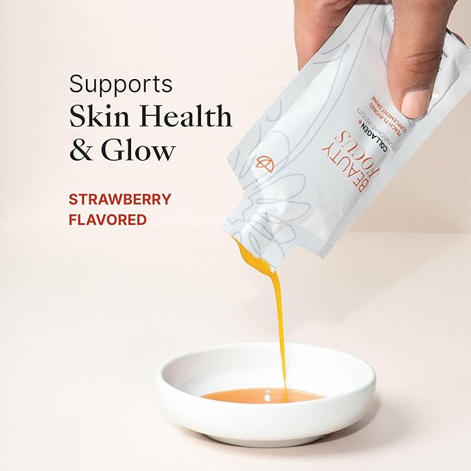 Nu Skin Beauty Focus Collagen+ | Marine Collagen Liquid Supplement with Lutein & Wheat Lipids | Supports Skin Hydration, Elasticity & Smooth Appearance | 30 Pouches | Strawberry