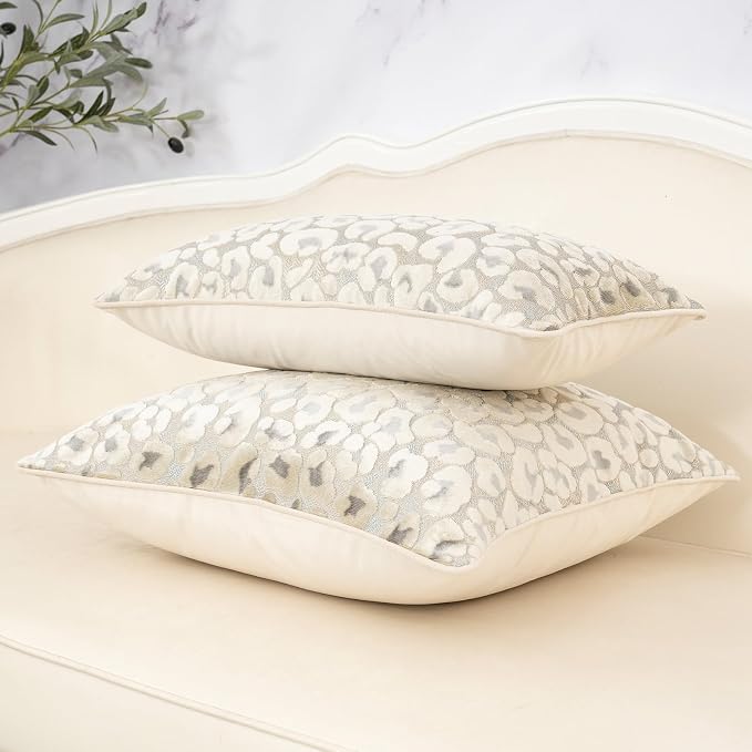 Alerfa Beige Floral Throw Pillow Cover 20 x 20 Inch Cut Velvet Sqaure Luxury Decorative Pillow Cover for Couch Living Room Bedroom