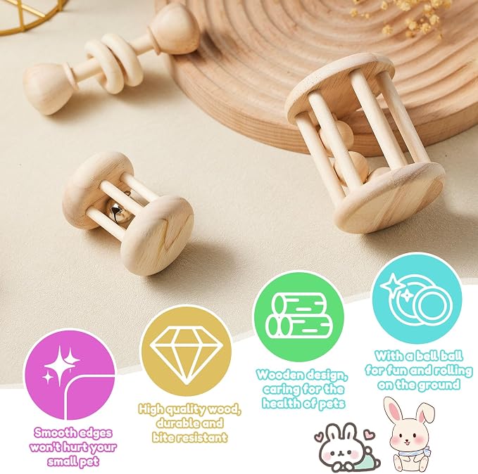 AOWPFVV Wooden Bunny Toys,Safe Rabbit Toys for Guinea Pigs,Small Animals