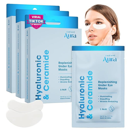 Hyaluronic Acid & Ceramide Under Eye Patches - Dermatologist Tested, Anti Aging, Korean Skin Care - Anti Wrinkle Pads For Puffy Eyes And Under Eye Bags - Vegan, Clean Beauty - 15 Pairs