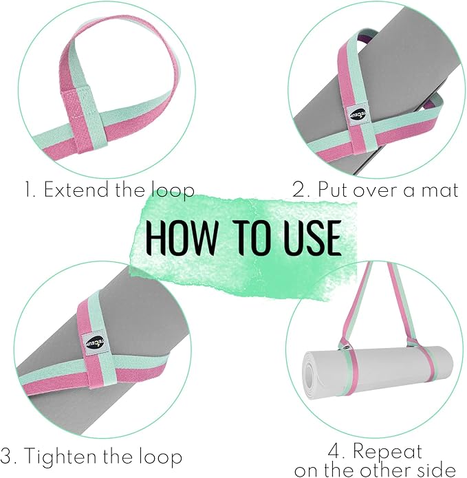 TECEUM Yoga Mat Strap – Extra Soft & Thick Cotton Carrier for All Mats | Adjustable Skin-friendly & Non-Slip Mat Holder Sling in 30+ Colors [Mat Not Included]