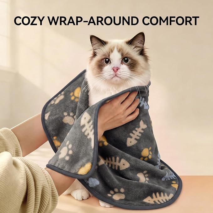 LINENLUX Dog Blankets 3-Pack, Super Soft Fluffy Fleece Pet Throw Warm | Premium flannel fleece pet throw for cat, puppy. Cozy warm for bed, crate, or couch naps; Grey/Khaki/White-3pcs 23x16 inch