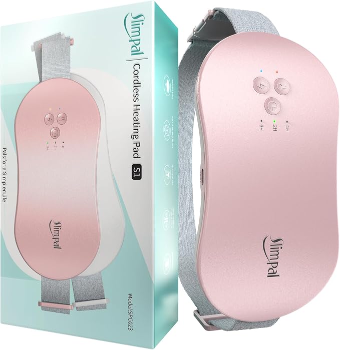 Slimpal Portable Heating Pad for Period Cramps, Electric Cordless Wearable Heat Pad Belt for Menstrual Cramps Relief, 3 Timer Auto Off Setting, Stocking Stuffers Christmas Gifts Her Women Girl, Pink