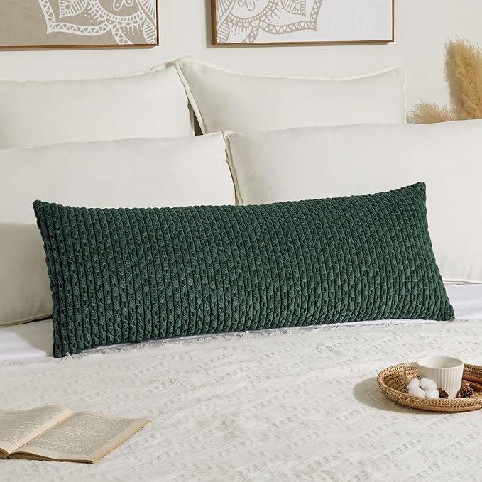 Kevin Textile Soft Corduroy 14"x36" Lumbar Pillow Cover 1 Pack, Army Green | Boho Stripe Plush Corduroy Decorative Oblong Cushion Cover Modern Farmhouse Home Decor for Sofa Couch Bed Chair