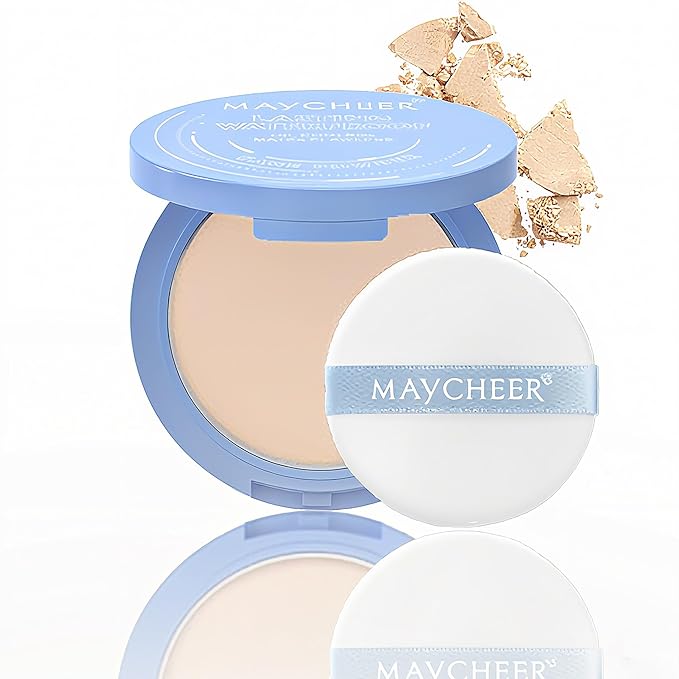 Maycheer Lasting Waterproof Face Powder - 8 Shades Compact, Oil Control Matte Finish, as Foundation & Primer, For All Skin (#01 CALASSIC IVORY)