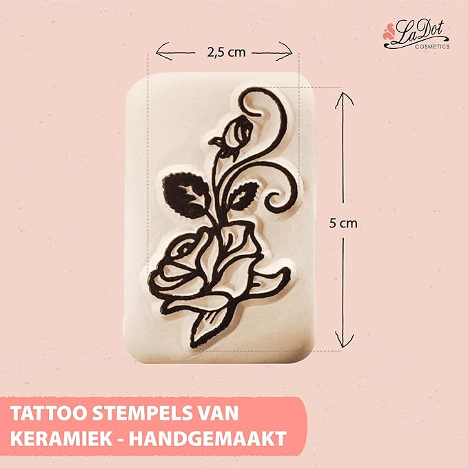 LaDot Temporary Tattoo Stamp– Easy-to-Use Reusable Ceramic Skin Stamp for Creating Custom Temporary Tattoos – Fun Body Art Tool for Parties, Events, and Festivals (Rose & Vine, Medium)