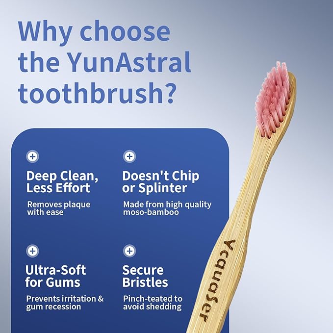 Ycquaser 8 Pack Bamboo Toothbrushes - Soft Bristles, BPA Free, Eco-Friendly Natural Wooden Toothbrushes for Adults & Family, Zero Waste Compostable Handle