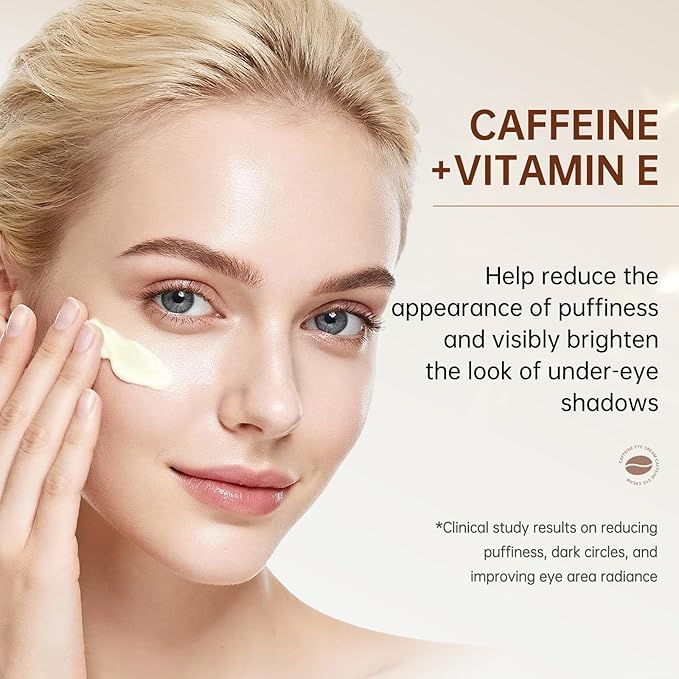 BOLI Caffeine Eye Cream, Hyaluronic Acid Niacinamide Peptides for Puffy Bags Fine Lines Dark Circles, Under Eye Cream