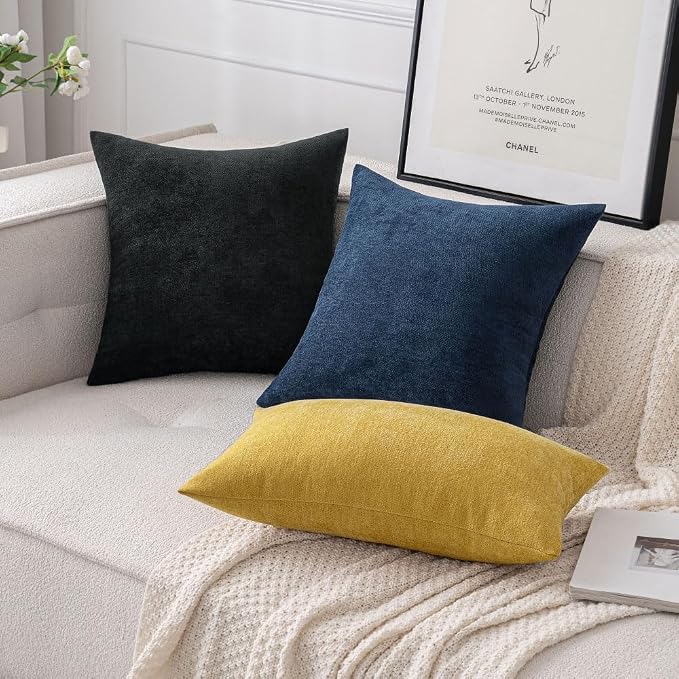 MIULEE Pack of 2 Black Decorative Pillow Covers 18x18 Inch | Soft Chenille Couch Throw Pillows Farmhouse Cushion Covers for Home Decor Sofa Bedroom Living Room