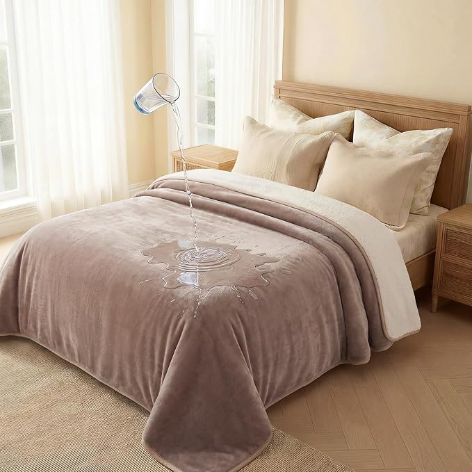 Luciphia Waterproof Pet Blanket, Washable Reversible Sherpa Fleece Throw | Liquid-proof furniture protector for bed and couch, soft reversible sherpa fleece for dogs, cats khaki, L