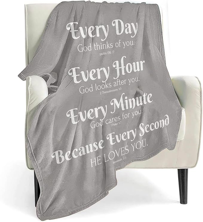QETXVI Bible Verse Blanket with Inspirational Thoughts and Prayers- Religious Throw Blanket Soft Lightweight Cozy Plush Warm Blankets for Women Men Gift (Gray, 50"X 60")