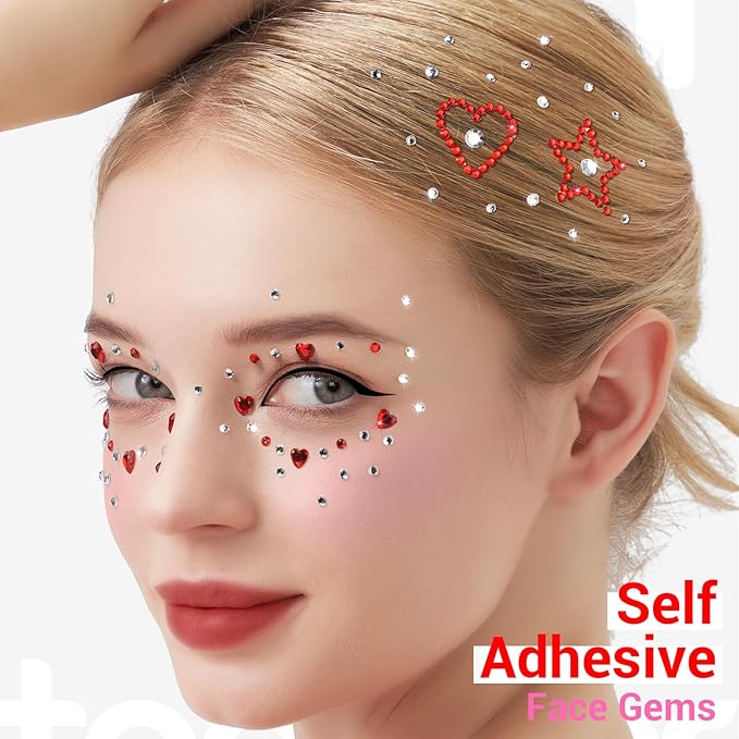 Teenitor Self Adhesive Face Gems, Face Jewels for Women, Gem Stickers Face Rhinestones, Rhinestone Stickers for Face, Eye, Hair