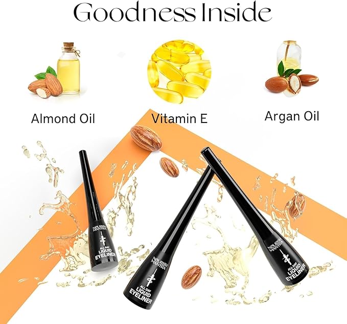Nourish Mantra's All-Day Liquid Eyeliner 3ml | Formulated with Argan Oil, Vitamin E & Glycerine | Intense Pigmentation | Smudge Proof | Waterproof | Long Lasting | Matte Finish | Black Color