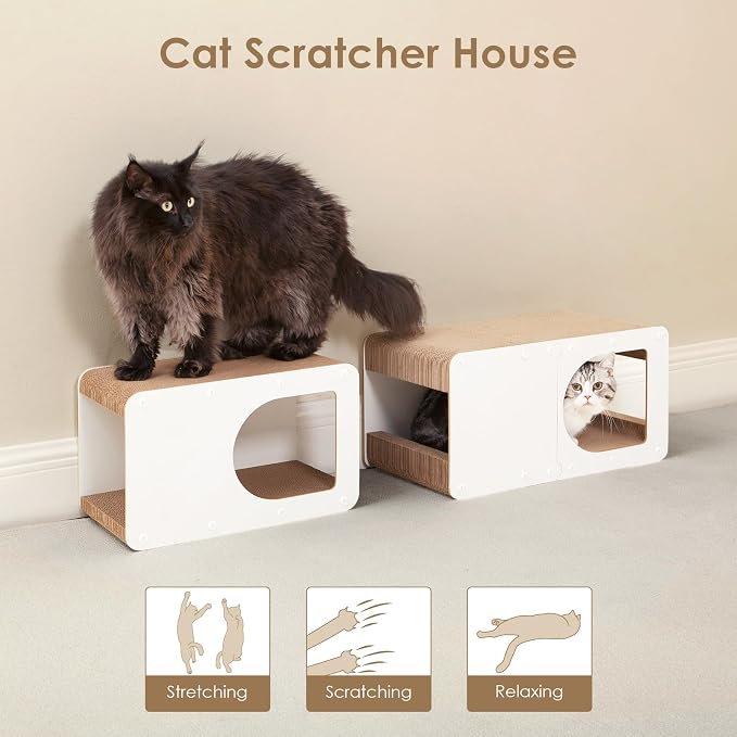 EHEYCIGA Cardboard Cat Scratcher House, 17-Inch Cat Scratch pad, White | Cat Scratching Board for Indoor Kitten Cats, High-density Corrugated Paper, Multi-function, Anti-scratch, Easy Install