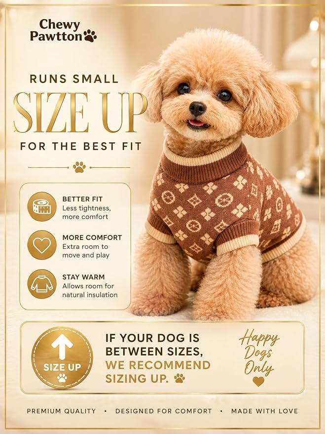 Everything Chic Luxury Dog Sweater – Soft Knit Designer Pet Outfit for Small Dogs & Puppies, XS–L, Stylish Warm Clothing for Yorkies, Chihuahuas, Dachshunds, Maltese, French Bulldog