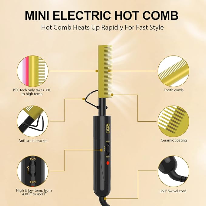 DAN Technology Hot Air Brush & Mini Curling Wand Set - 1 Inch Travel Set with 3 Temperature Settings (1 Inch Yellow)