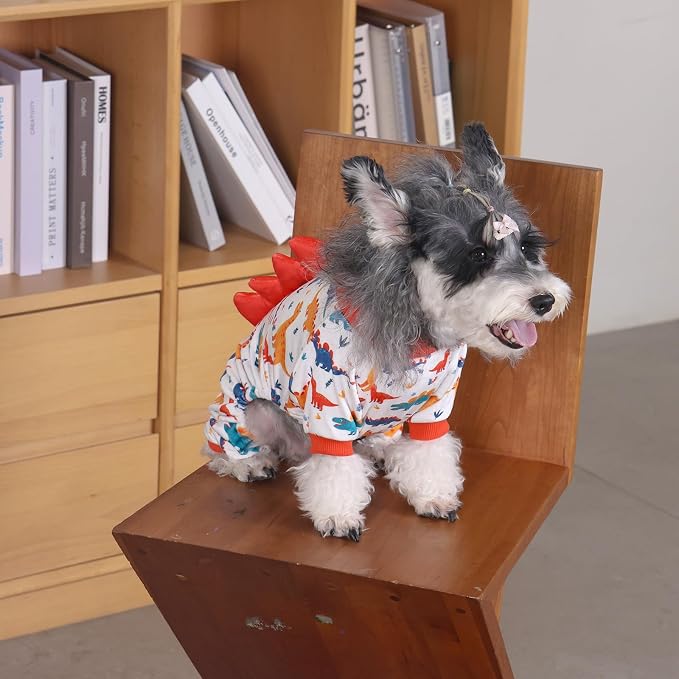 CuteBone Dinosaur Costume Dog Pajamas, Stretchy Spandex Crystal Velvet Sleepwear Coat for Small Dogs, Soft & Warm Pet Outfit Clothes for Cold Weather, Cozy Pullover Design COSP02L