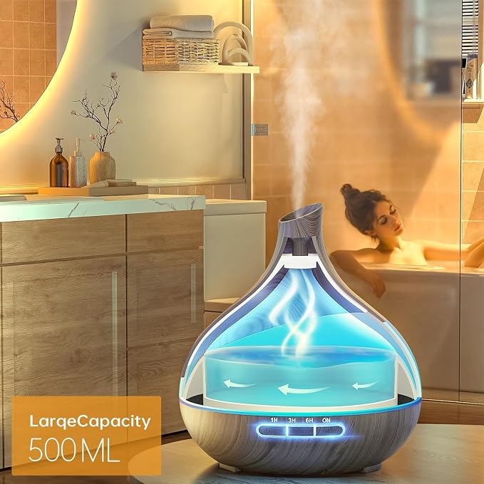 HJTHJT 500ML Essential Oil Diffuser: Aroma Diffuser with Remote Control for Hotel Spa Yoga Room - Humidifier with 14 Colors LED Night Light for Bedroom Home Relaxation