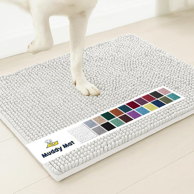 Muddy Mat® | Super Water Absorbent Door Mat Indoor, Microfiber Quick Dry Chenille Entryway Rug, Slip Resistant Front Door Mat, Indoor Mats for Entryway, Machine Washable Pet Rug, White 48"x72"