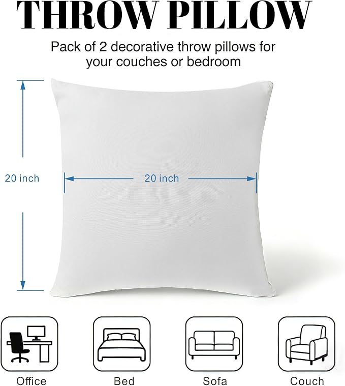 Water Resistant Polyester Pillow Inserts with Plush Dot Cover | Pack of 2 Square Form Indoor Decorative Pillow, Bed and Couch Pillows, 20 x 20 Inches, Orchid