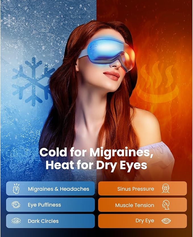 BOB AND BRAD Eye Massager with Heat and Cooling, EyeOasis 3 Eye Mask for Migraines, Sleep Mask with Heat, Compression, Music, Headache Massager for Dry Eyes Strain Migraine Relief Improve Sleep