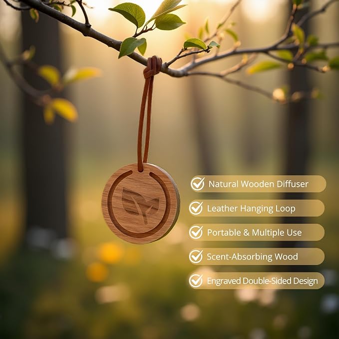 Lavender & Peppermint Essential Oils with Wood Car Freshener Diffuser | 100% Pure & Natural Aromatherapy Set for Calm & Clarity | Hanging Design for Car, Closet, Office & More