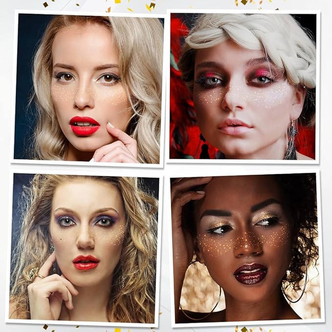 Face Glitter Freckles Gold Temporary Tattoos Stickers with Stars Spots on Face Freckle Tattoos Body Glitter for Women Girls Party Cosplay Country Concerts Singer Festival Rave Accessories Gold-10 pcs