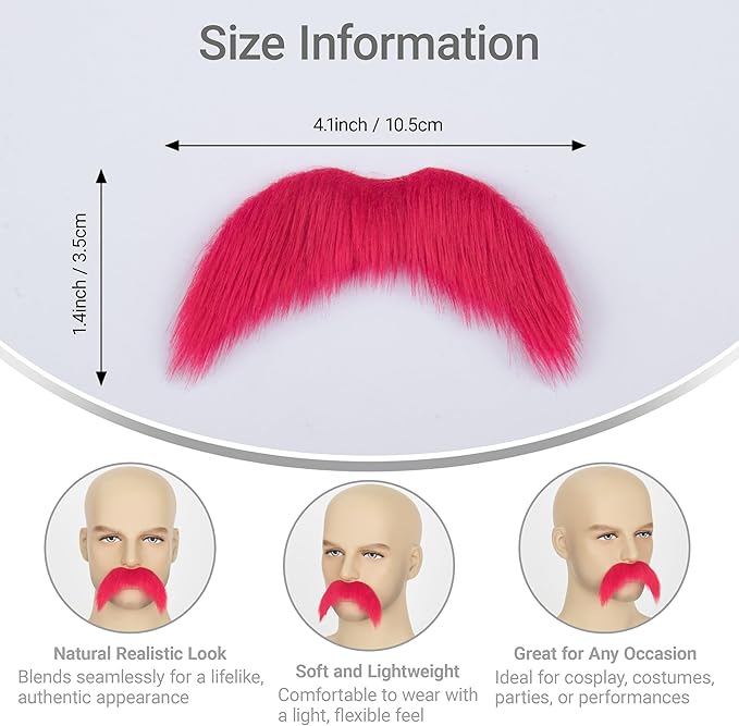 2Pcs Men Fake Mustache Realistic Mustaches Fake Facial Hair Beard for Cosplay Costume Halloween Parties