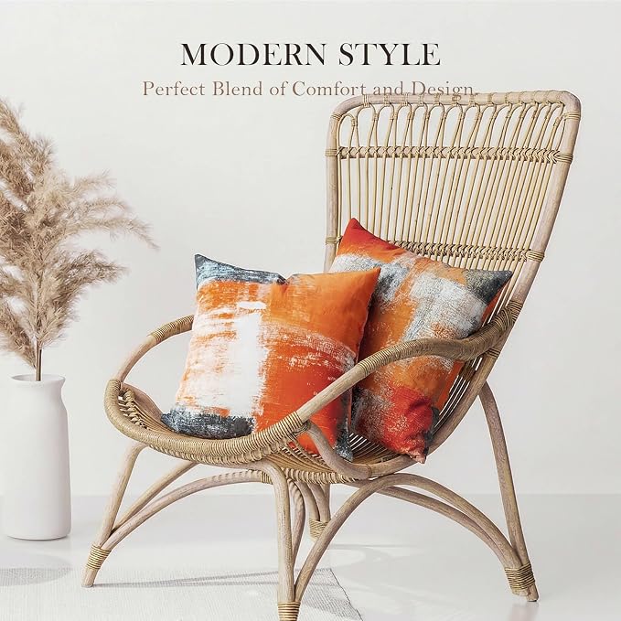 Decorative Throw Pillow Covers Burnt Orange Cushion Cover Taupe Abstract Art Painting 4 Pcs Pillowcase 18x18 Inch for Sofa Couch Bedroom Living Room Outdoor Home Décor | Taupe & Burnt‑Orange Modern‑Art Cushion Cases, Neutral Aesthetic Pillowcases for I...