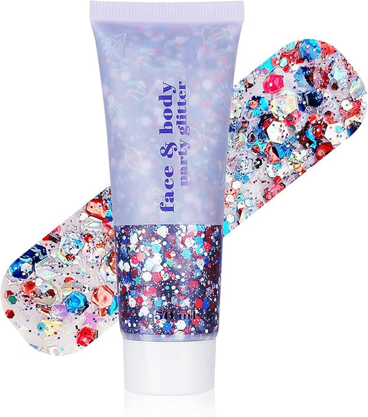 Red White and Blue Face Glitter,4th of July Hair Glitter for Kids,Fourth of July Patriotic Face Glitter,Sparkle Festival Sparkling Body Glitter Makeup,4th of July Outfits for Women Accessories,50ml