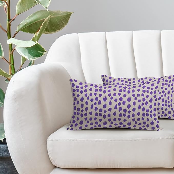 Purple Cream Pillow Covers 12x20 Set of 2 Boho Design Polka Dot Throw Pillows Modern Brush Strokes Print Decorative Outdoor Pillowcase Lumbar Cushion Cover Linen Pillow Case for Home Sofa Couch Bed