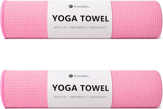 Eunzel 2 Pack Hot Yoga Towel, Non-Slip Yoga Mat Towel with Grip Dots Stickyfiber Sweat Absorbent Towel for Hot Yoga, Pilates and Workout 72" x 24", Pink