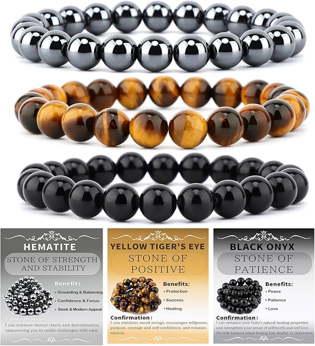 NCB 2.3-Piece 4mm Natural Crystal Gemstone Stretch Bracelets – Handmade Reiki Energy Healing Jewelry for Meditation,Yoga, Unisex