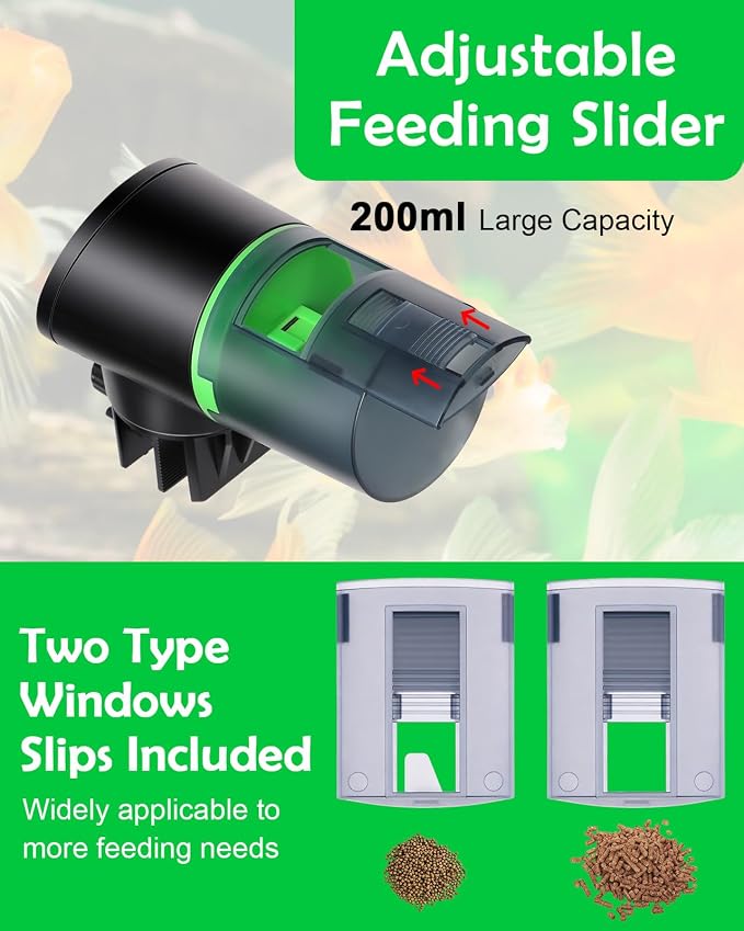 Automatic Fish Feeder for Aquarium Easy Setup & 12/24/48H Interval | 200ML USB-C Rechargeable Auto Food Dispenser for Flakes & Pellets, Vacation Feeding for Small Tank Betta Koi Turtle