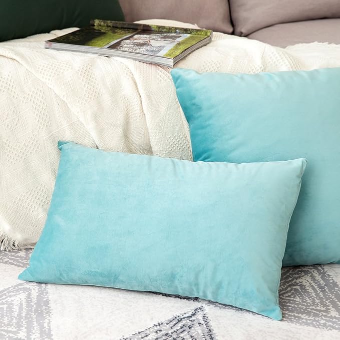 MIULEE 12x20 Inch Lumbar Velvet Throw Pillow Cover Set of 1 Aqua Green | Soft Luxury Decorative Throw Pillow Cover, Single Rectangle Cushion Case, Home Decor for Chair Couch Sofa Bedroom Car Bed