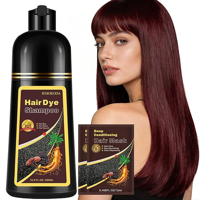 Instant Wine Red Hair Dye Shampoo for Vibrant Hair Color, Natural Herbal Hair Color Shampoo Hair Dye, 3 in 1 Coloring & Care Formula Lasts 3-4 Weeks, Easy & Quick to Use for Women Men, 500ML