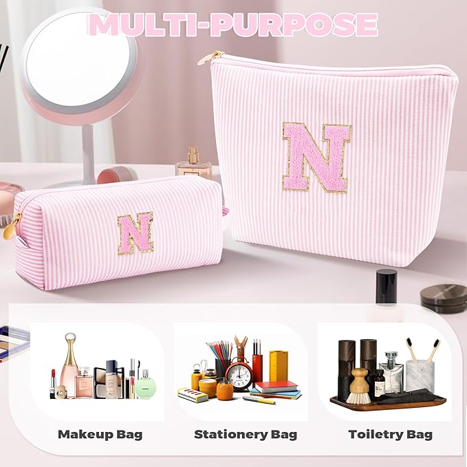 Personalized Makeup Bag for Women Girls - Fashion Cosmetic Bag Trendy Travel Toiletry Bag with Initials Letter - Teen Gifts - Pink,N