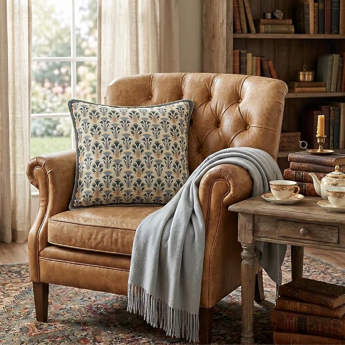 patdrea Designer French Vintage Linen Throw Pillow Cover,18"x18"-Wensel D | RusticDecorative Pillow Case,Farmhouse Floral Pattern,Cushion Coverfor Couch Living Room Bedroom Sofa
