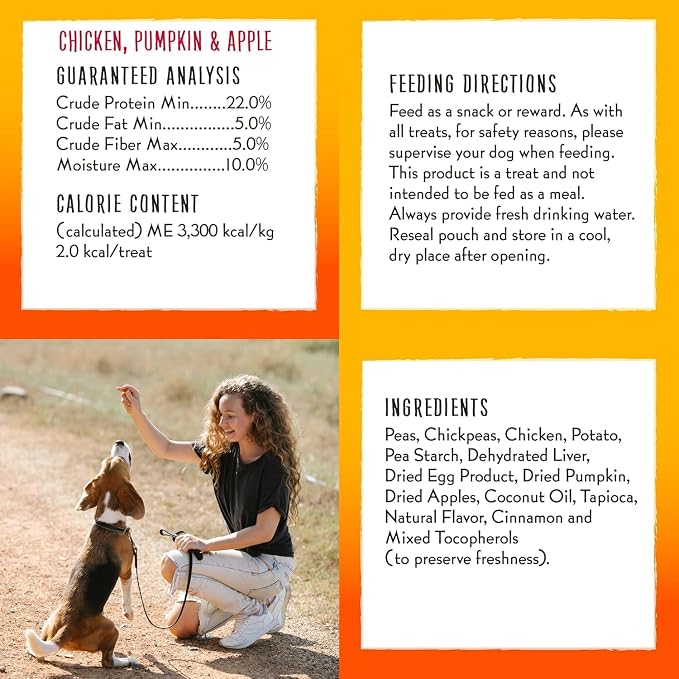 Charlee Bear Crunchy Dog Training Treats, Chicken Pumpkin Apple, 8oz 6-Pack | Low Calorie 3 cal, Grain Free, Natural Mini Treats, For Puppies Small Medium Large Dogs, USA Made