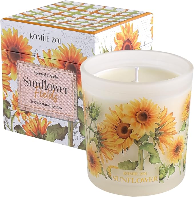 ROMIIE ZOI Fall Candle - Sunflower Fields - 6oz Soy Wax Candle for Autumn, Floral Aroma - Cozy Gift for Women and Men, Home Decor