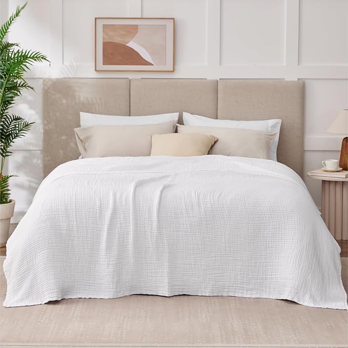 100% Cotton Muslin Blanket Twin 60" x 80", Breathable and Lightweight Cotton Twin Blankets for Couch, Soft Cooling Summer Gauze Blanket for Adults All Season, White