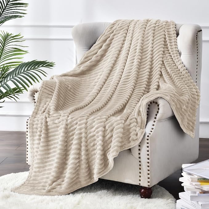 BEDELITE 3D Ribbed Jacquard Linen King Size Blankets for Bed, 108x90 Inch | Soft Warm Decorative Fluffy Blanket, Cozy Fuzzy Lightweight Plush Fleece Throw Blankets for Bed, Room Decor, Gift for Women