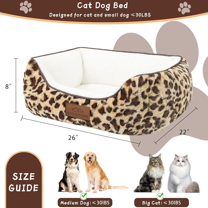 Zerbuger 25in Leopard Rectangle Cat Dog Bed Machine Washable Sleeping Sofa | for Large Medium Small Pets Indoor Outdoor, Non-Slip Bottom Soft Puppy Bed Durable Orthopedic Calming Pet Cuddler