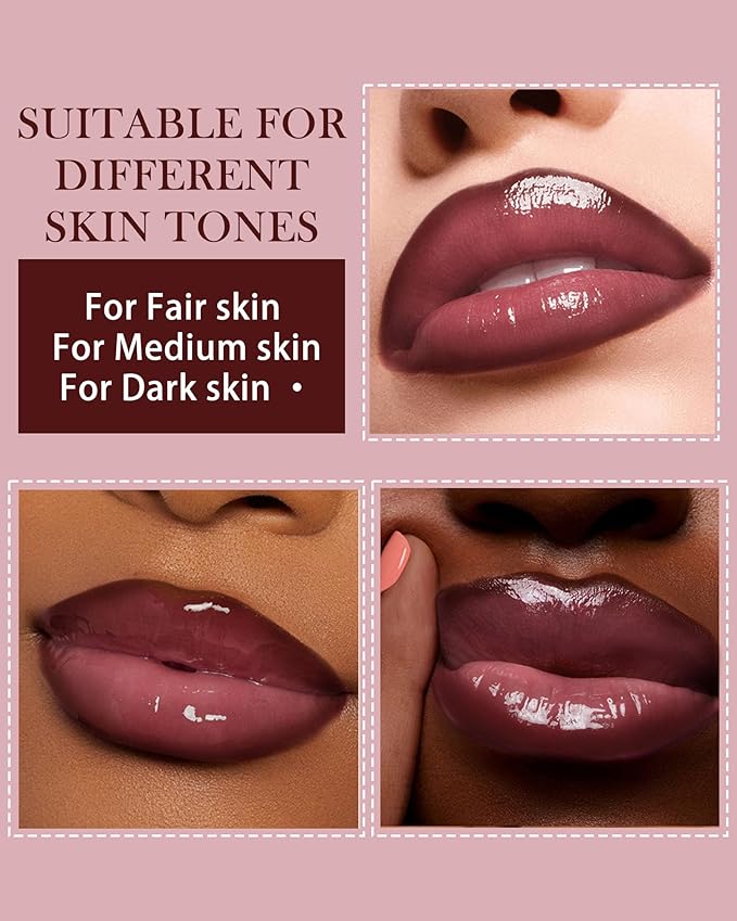 3Pcs Hydrating Lip Gloss with Brown Lip Liner Combo Set,Plumping Lip Liner Moisturizing Nude Tinted Lips Glow Oil,Lightweight Non Sticky Liquid Lipstick Women Lipstain Makeup Long Lasting Lipgloss-12