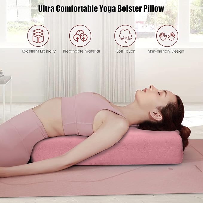 Giantex Yoga Bolster Pillow, with Carry Handle, Removable Machine Washable Soft Suede Pillowcase, Meditation Rectangular Yoga Pillow Perfect for Restorative Yoga